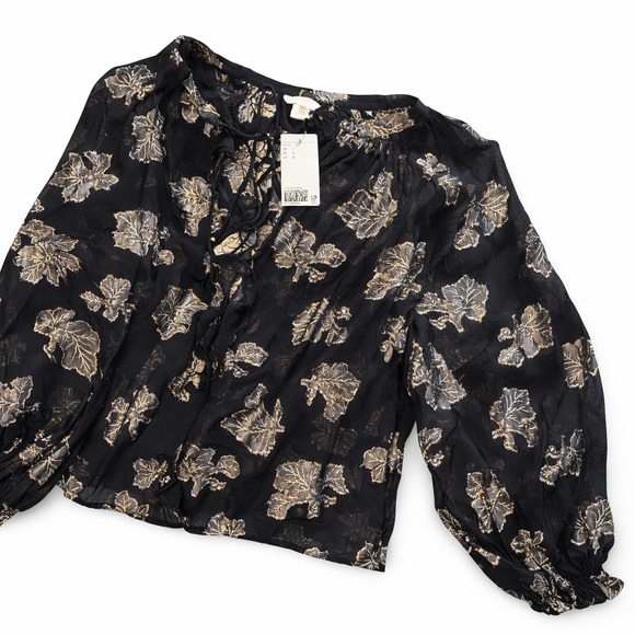 H&M Tops - H&M Blouse black sheer gold metallic print size L